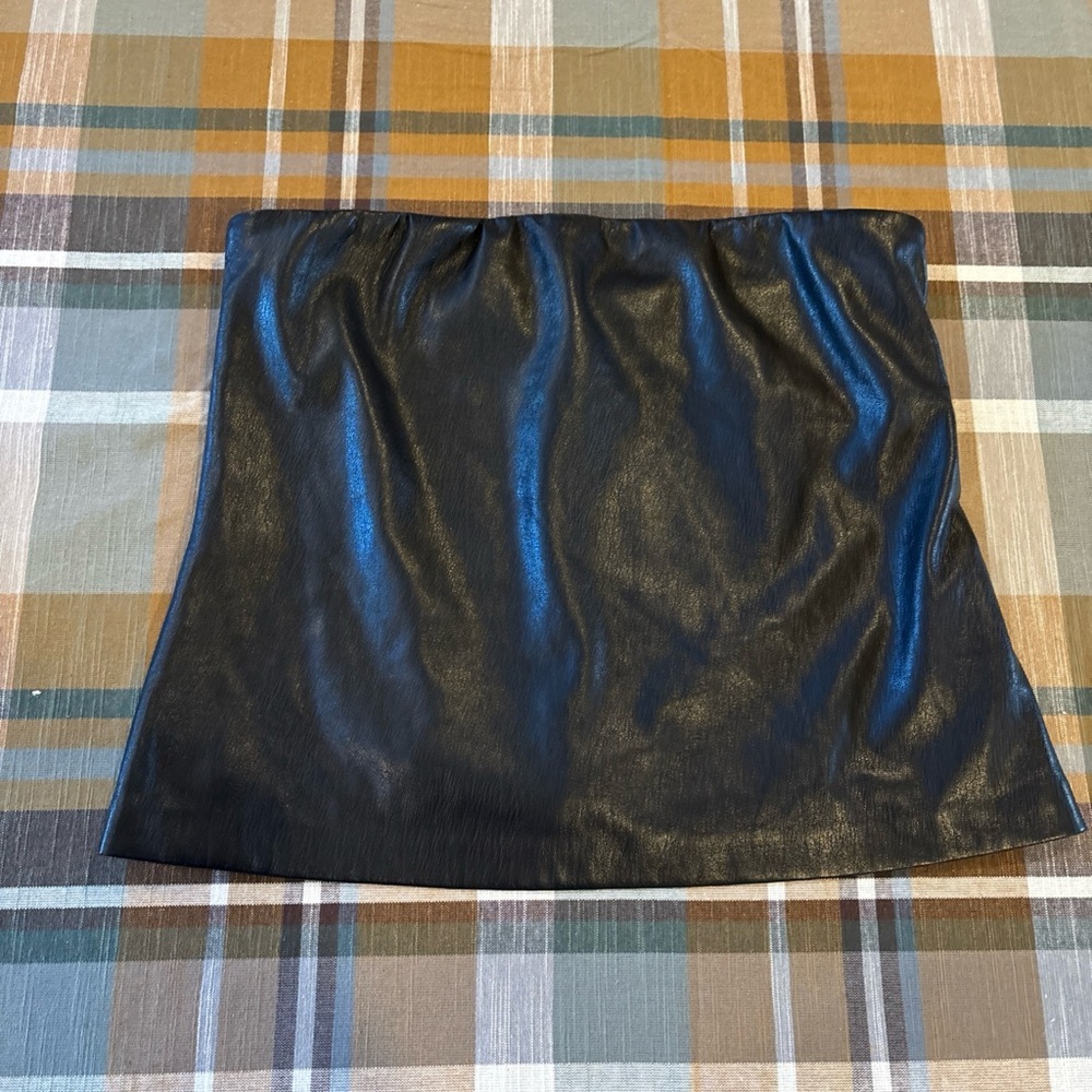 Good American Black Faux Leather Strapless Tube Top